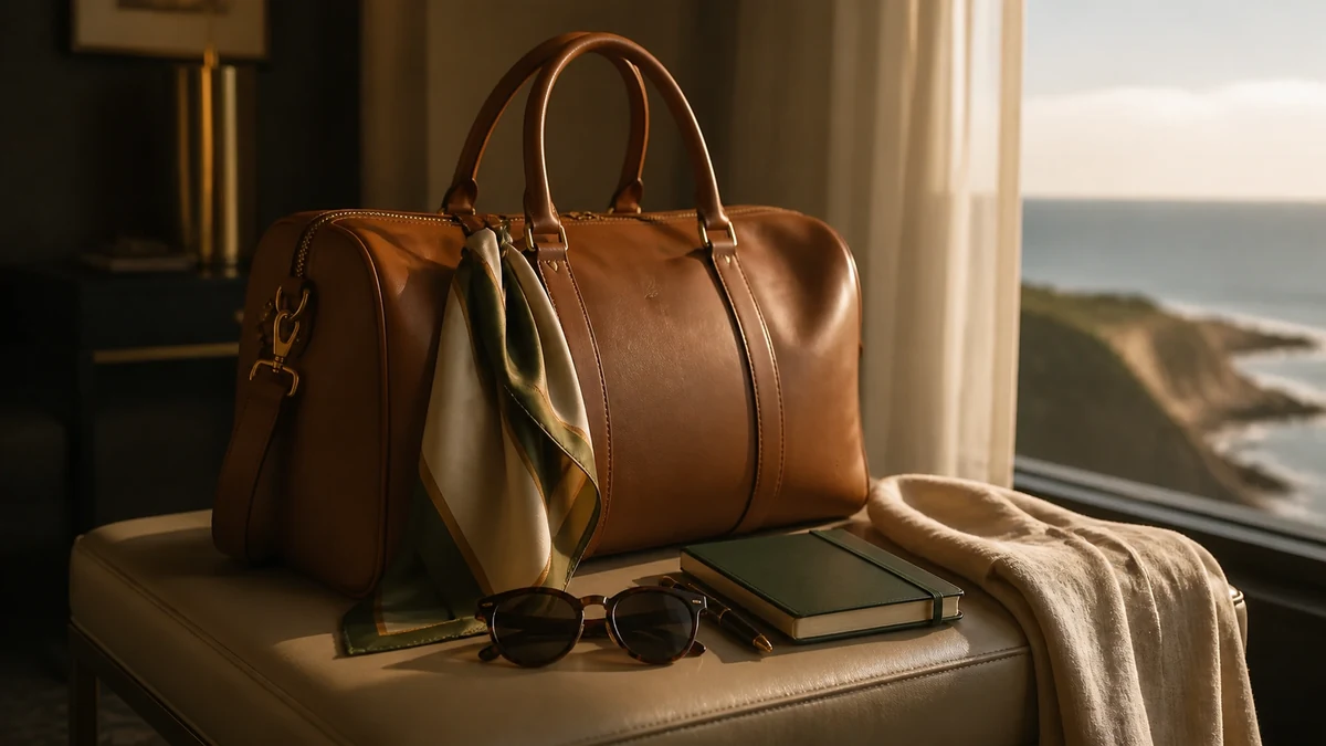 Refined travel bag prepared for a coastal getaway